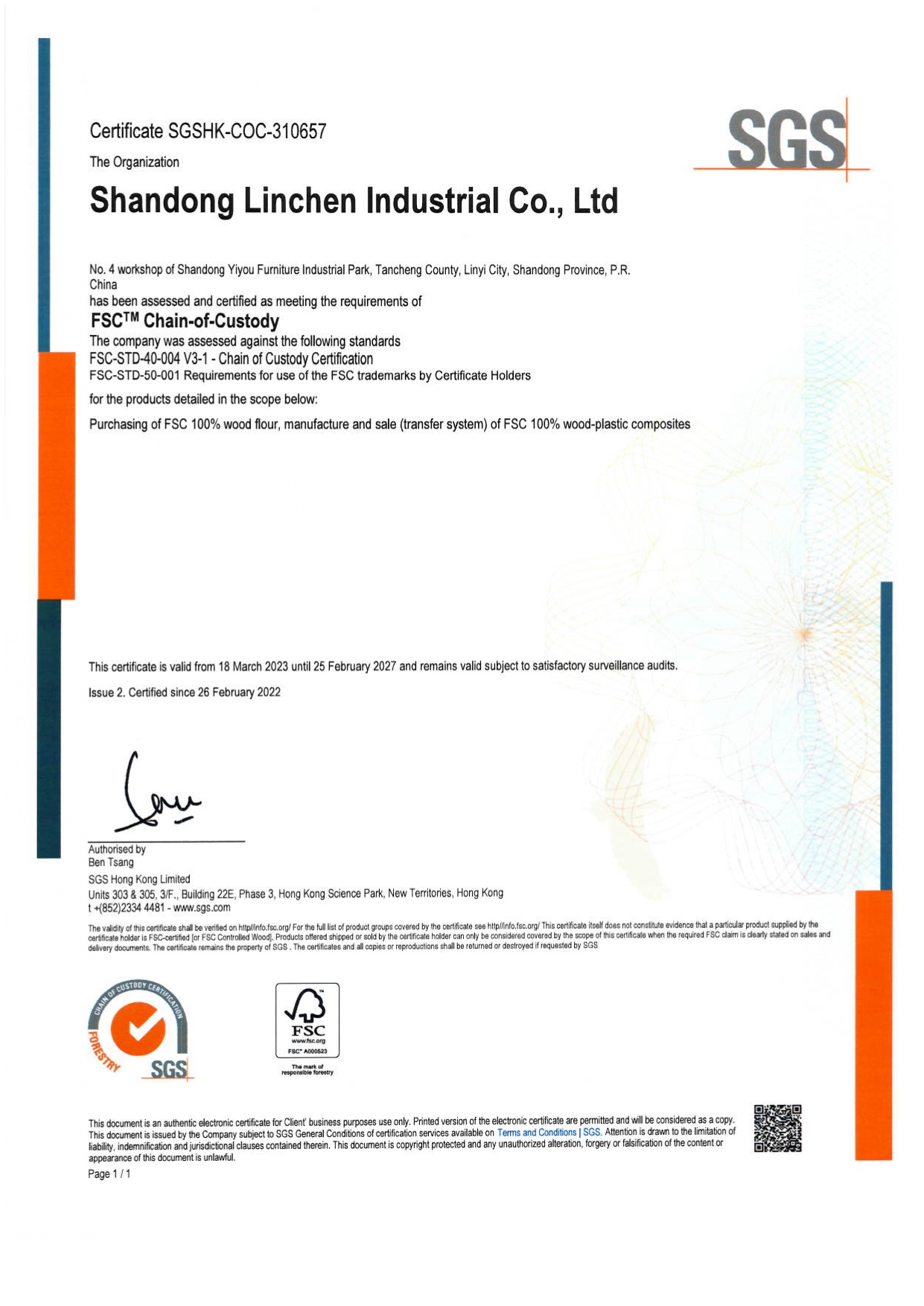 FSC Chain-of-Custody Certification